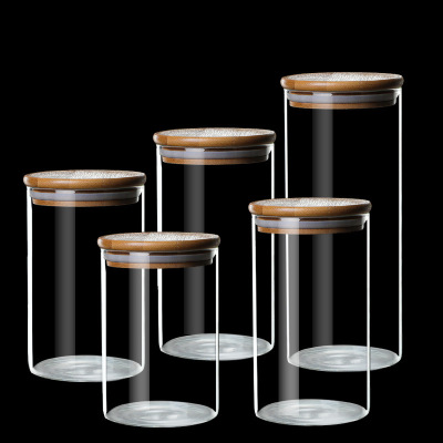 Factory Wholesale Borosilicate Glass Storage Jar Sealed Jar Tea Jar Bamboo Cover Jar Customization Multi-Specification Candy Box