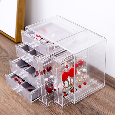 Transparent Necklace Earrings Display Stand Jewelry Box Ring Bracelet Dustproof Multi-Layer Storage Box Direct Sales Discount