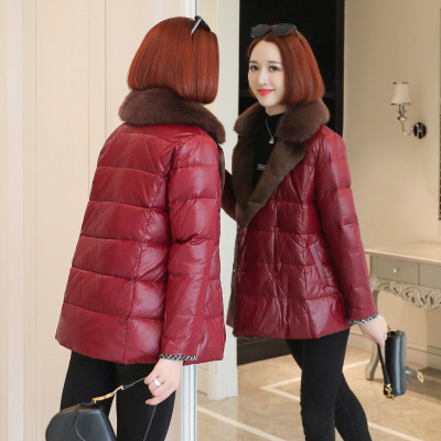 European Station Winter Clothing for Women 2020 New Burgundy Short-Height Shiny Fashion Suit Collar down Cotton Jacket Coat Tide