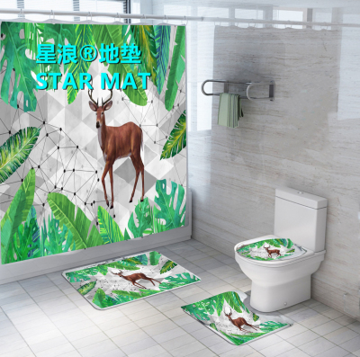 STAR MAT Landscape Series Four-Piece Floor Mat Shower Curtain Waterproof Three-Piece Floor Mat Bathroom Curtain