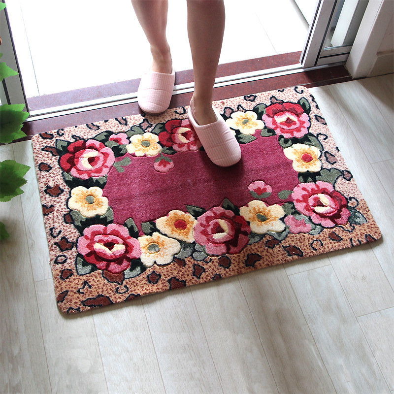 home foyer entry carpet cutting bathroom door mat peony flower thickened non-slip floor mat machine woven