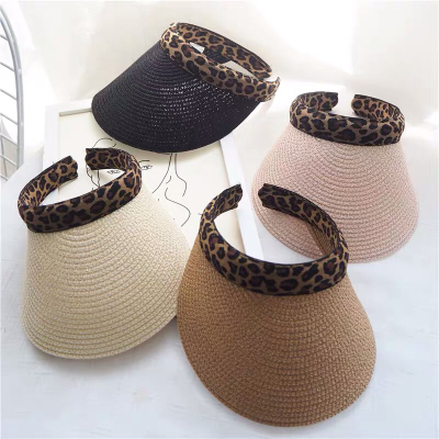 Hat Female Summer Visor Hat All-Matching Sun Hat Korean Fashion Trendy Sun Hat Big Brim Straw Hat Beach Leopard Print