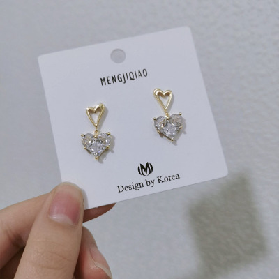 South Korea Dongdaemun 925 Silver Needle French Simplicity Dignified Rhinestone Peach Heart Dating Sweet and Small Full Diamond Earrings Female