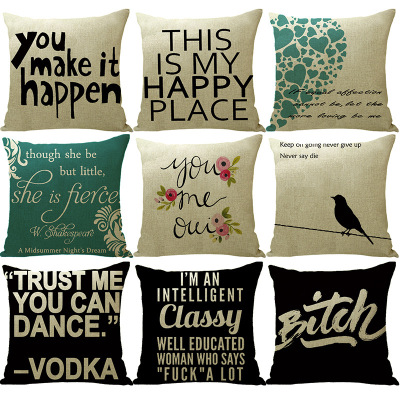 Cool English Letters Digital Printing Linen Pillowcase AliExpress Home Back Cushion without Core Cross-Border