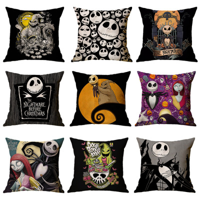 Cross-Border Hot Sale 2020 Linen New Halloween Pillowcase Skull Witch Series Printing Throw Pillowcase Wholesale