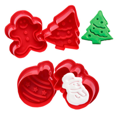 DIY Baking 4PCs Christmas Snowman Christmas Tree Cookie Mold Fondant Tools Cake Decoration Plastic Cutter