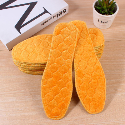 Autumn and Winter Thickened Warm Golden Fleece Plaid Insole Wool-like Sweat-Absorbent Breathable Shock Absorption Soft Insole Wholesale