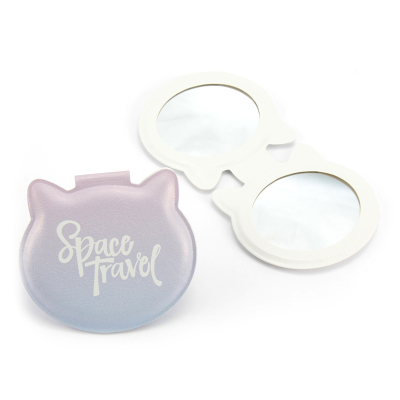 Cat Head Shape Pu Makeup Mirror Letter Pattern Backpack Decorative Keychain Mirror Accept Customization