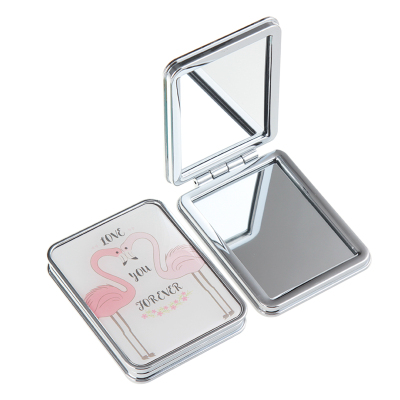 Flamingo Pattern Epoxy Face Makeup Mirror High Clearness Makeup Mirror Princess Double-Sided Rectangular Mirror 2 Times Magnification