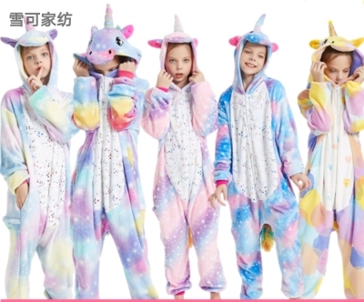 Autumn and Winter Flannel Animal One-Piece Pajamas Children's Loungewear Unicorn Tianma