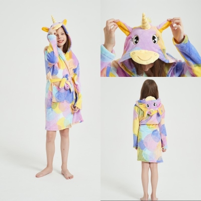 Children's Flannel Pajamas Nightgown Unicorn Tianma Boys Girls' Home Wear New Thick Bathrobe