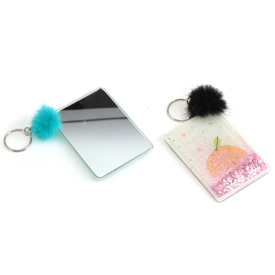 Rectangular Single-Sided Biscuit Ad Mirror Cartoon Glitter Powder Quicksand Portable Make-up Mirror Key Chain Cosmetic Mirror