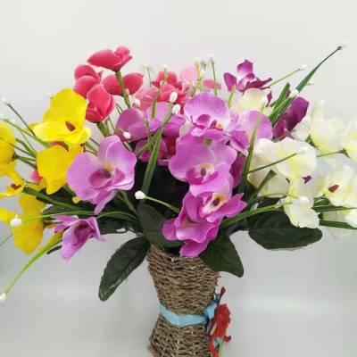 Factory Direct Sales Simulation Plastic Flower 5 Fork 15 Head Phalaenopsis Outdoor Decoration Shooting Props Engineering Flower
