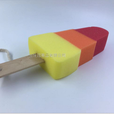 Triangle Ice Sucker Three-Color Creative Bath Sponge Brush Wooden Handle Multifunctional Cleaning Sponge
