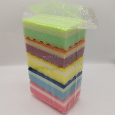 Three-Layer Color Concave-Convex Scouring Sponge 5-Piece Bag Cleaning Sponge Brush Sponge Dishwashing