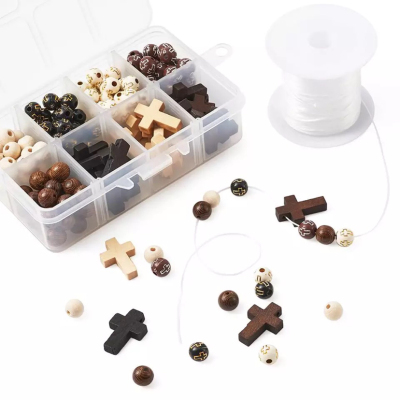 Factory Direct Sales Wooden Bead Set with Cross Dly Handmade Creative Production