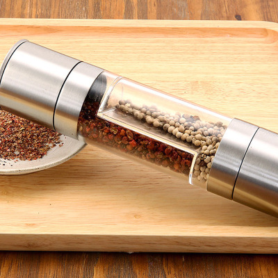 Cross-Border 304 Stainless Steel Two-Way Grinder 2-in-1 Thickness Pepper Mill Manual Pepper Mill