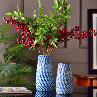 New Chinese Retro Glaze Artistic Blue Ceramic Curved Pattern Vase Flower Home Decorative Crafts Flower Shop Materials