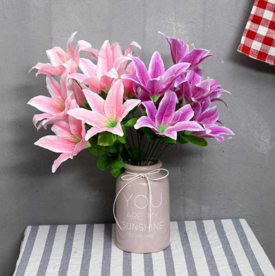9 head artificial flower tiger lily  silk home decoration cheap flower 