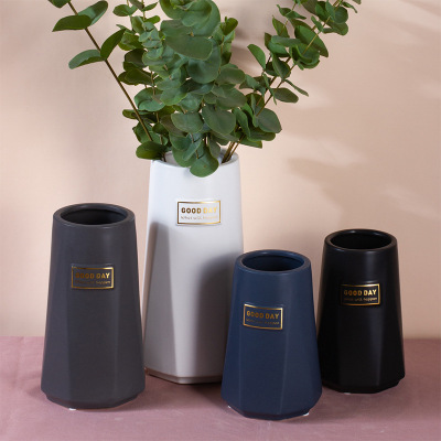 Modern Minimalist Geometric Ceramic Vase Creative and Slightly Luxury Model Room Hallway Flower Arrangement Flower Three-Piece Set Decoration Ornaments