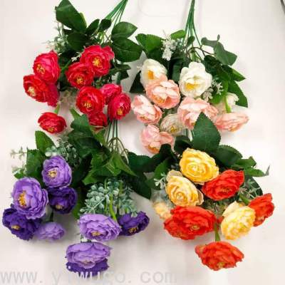 Factory Direct Sales Simulation Plastic Flowers 6 Fork 12 Head Small Peony Outdoor Home Decoration Shooting Props Engineering Flower