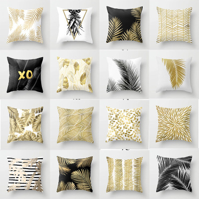 19 New Nordic Style Gold Leaf Peach Skin Fabric Polyester Pillow Cover Home Sofa Cushion Cushion Cover Wholesale