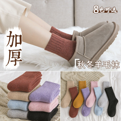 Winter Socks Women plus Velvet Thick Wool Socks Ladies Warm Mid-Calf Length Socks Terry Sock Solid Color Room Socks Maternity Socks