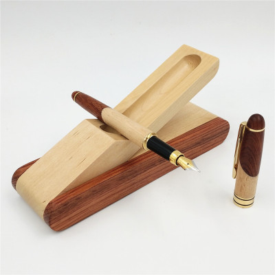 Wooden Craftwork Wood Splicing Pen Two-Piece Set Wooden Stationery Set Company Gifts Customized Logo