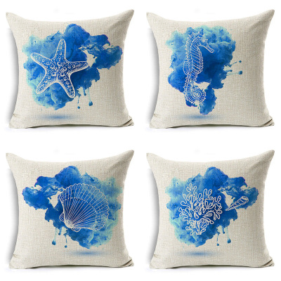 GM252 Exclusive for Cross-Border Marine Pillow Cover Hippocampus Shells Cushion Cover Linen Pillow Amazon
