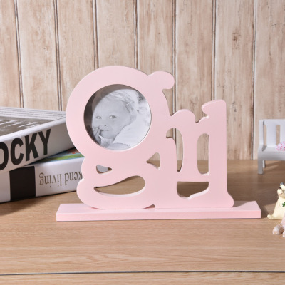 Wooden Products Factory Wholesale Supply Creative Girl Letter Photo Frame Simple Wooden DIY Craft Ornaments