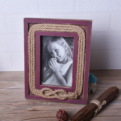 Factory Direct Sales European-Style Solid Wood Photo Frame Creative Hemp Rope Photo Frame Soft Photo Props Wooden Craftwork