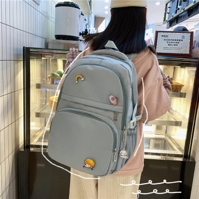 New Fashion Nylon Backpack Girl Cute Badge Partysu Backpack Waterproof High School Student Schoolbag Tide
