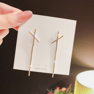 Sterling Silver Needle Long Elegant Earrings Women's Fashionable and Thin High-Grade Sense French Ear Studs Ear Rings