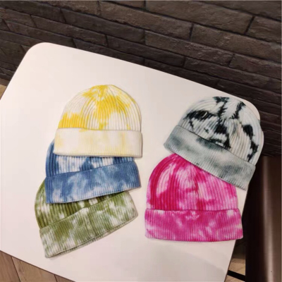 Internet Celebrity Street Style ~ Second Change Grab Mirror Tie-Dyed Element Pullover Two with Woolen Cap Female Knitted Hat Toe Cap Beanie Hat