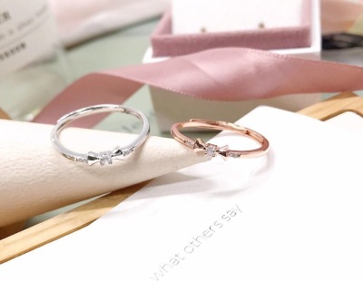 S925 Silver Inlaid Stone Bow Inlaid Stone Fashion Ring Female Ring Student Handmade Korean Style Temperamental Sliver Ornament Female