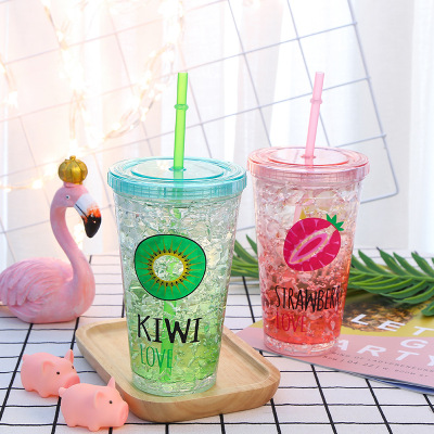 Factory Direct Sales Creative Gift Cup with Straw Cool Summer Ice Glass Student Handy Cup Gel Ice Cup Wholesale