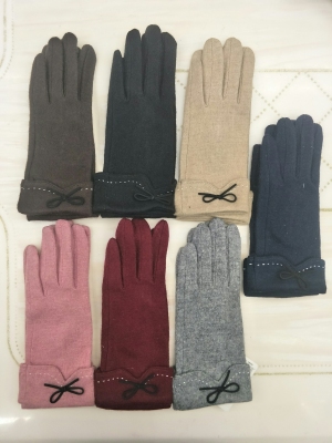 Cashmere Gloves Women's Turn-over Open Line Bow Autumn and Winter Warm Single Layer Cycling Women's Winter Touch Screen
