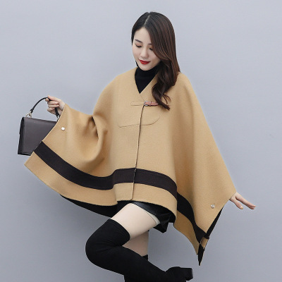 Spot Goods Women's Autumn and Winter Clothing Temperament Korean Style Cape Woolen Coat Women's Woolen Coat Yj227