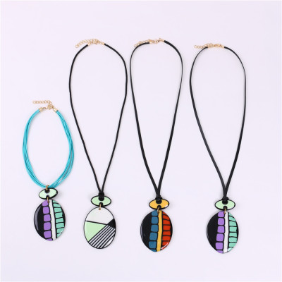 European and American Jewelry Acrylic-Based Resin Leather String Necklace Pendant Jewelry Cross-Border E-Commerce Ornament