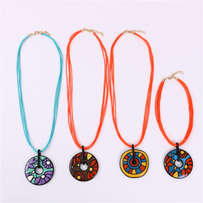 European and American Exaggerated Style Long Sweater Chain Acrylic-Based Resin Pendant Necklace Vintage Ethnic Style Bracelet Necklace Combination