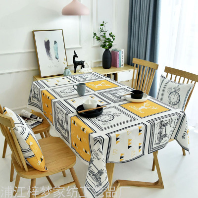 Nordic Tablecloth Fabric Cotton and Linen Waterproof Oil-Proof Washable Rectangular Garden-Shaped Coffee Table Cloth Full Polyester Table Mat