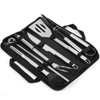 Stainless Steel 9-Piece Barbecue Tools Cloth Bag Outdoor Barbecue Suit Utensils BBQ Barbecue Combination Set Tools