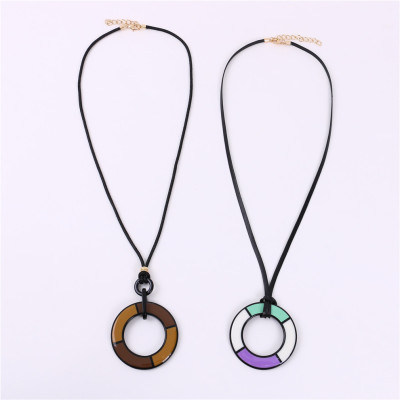 Cross-Border Sold Jewelry European and American Acrylic-Based Resin Necklace Long Retro Affordable Luxury Necklace Geometric Pendant