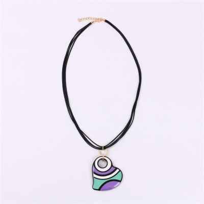 Cross-Border Sold Jewelry European and American Acrylic-Based Resin Leather String Necklace Long Retro Geometric Pendant Sweater Chain