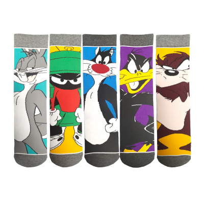 Factory Direct Sales Cross-Border Men's and Women's European and American Trendy Socks Personalized Cartoon Rabbit Socks Men's Duffy Duck Knee-High Sports Socks