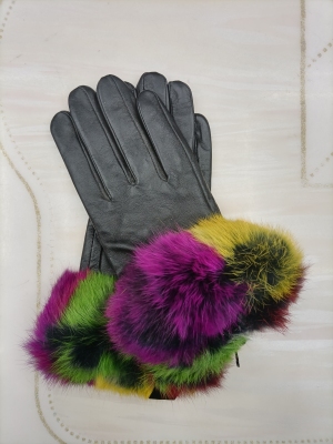 Imported Sheepskin Dazzling Real Fur Mouth Gloves Women's Winter Warm Leather Gloves Sheepskin Fleece-Lined Autumn and Winter Cycling Warm