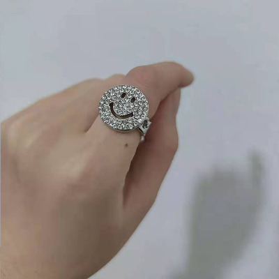 Japanese and Korean Circle Full Diamond Smile Open Ring Female Temperament Twist Smiley Face Forefinger Ring