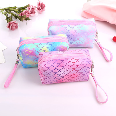 Factory Direct Sales Creative PU Leather Colorful Scale Pattern Cosmetic Bag Waterproof Travel Printing Storage Toiletries Storage Bag