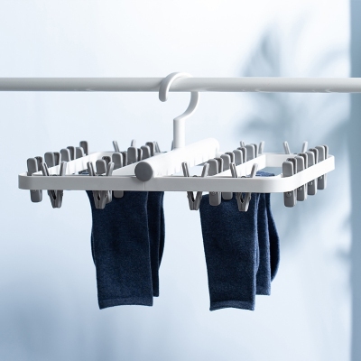 L40-LSAl05 Foldable Multifunctional Drying Rack Windproof Tangle-Free Hanger Underwear Socks Clip Holder