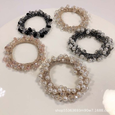 Can Be Used as Bracelet Super Fairy Crystal Hair Tie Pearl Hair Rope Simple All-Match Handmade Online Influencer Head String Sweet Hair Accessories Women